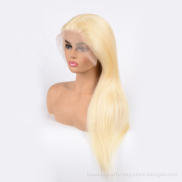 Preplucked Straight Real Human Hair Natural Long Pre Pluck Light Blonde 613 360 Lace Frontal Wig